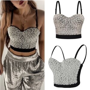 Lydia White Pearl Beaded Push Up Bralette Corset
Bustier top size small